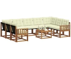 Lauko sofos komplektas 10 pcs Natūralus ir grietinėlė