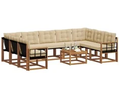 Lauko sofos komplektas su pagalve 10 pcs Natūralus ir bežinis