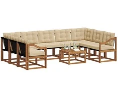 Lauko sofos komplektas su pagalve 10 pcs Natūralus ir bežinis