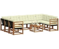 Lauko sofos komplektas 10 pcs Natūralus ir grietinėlė