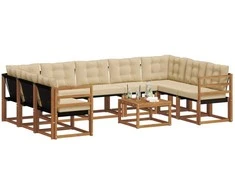 Lauko sofos komplektas su pagalve 10 pcs Natūralus ir bežinis