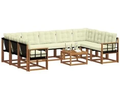 Lauko sofos komplektas 10 pcs Natūralus ir grietinėlė
