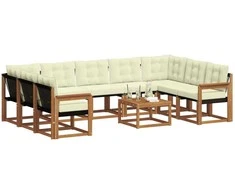 Lauko sofos komplektas 10 pcs Natūralus ir grietinėlė