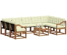 Lauko sofos komplektas 10 pcs Natūralus ir grietinėlė