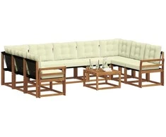 Lauko sofos komplektas 10 pcs Natūralus ir grietinėlė