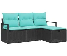 Sofos komplektas su pagalve 4 pcs Juoda ir turkio poliratanas