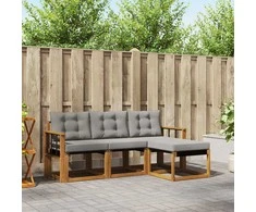 Lauko sofos komplektas 4 pcs Natūrali ir šviesiai pilka