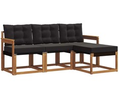 Lauko sofos komplektas su pagalve 4 pcs Natūrali ir juoda