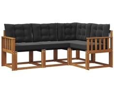 Lauko sofos komplektas su pagalve 4 pcs Natūrali ir juoda