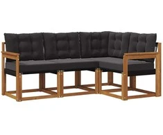 Lauko sofos komplektas su pagalve 4 pcs Natūrali ir juoda