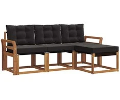 Lauko sofos komplektas su pagalve 4 pcs Natūrali ir juoda