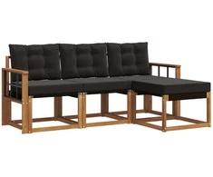 Lauko sofos komplektas su pagalve 4 pcs Natūrali ir juoda