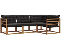 Lauko sofos komplektas su pagalve 4 pcs Natūrali ir juoda