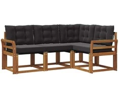 Lauko sofos komplektas su pagalve 4 pcs Natūrali ir juoda