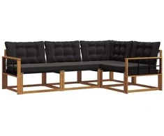 Sofa Lauko sofos komplektas su pagalve 4 pcs Natūrali ir juoda