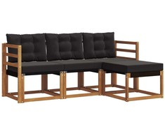 Lauko sofos komplektas su pagalve 4 pcs Natūrali ir juoda