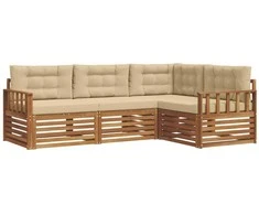 Lauko sofos komplektas su pagalve 4 pcs Natūralus ir bežinis