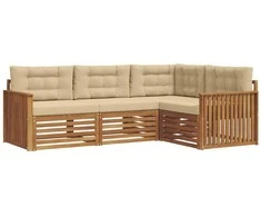 Lauko sofos komplektas su pagalve 4 pcs Natūralus ir bežinis
