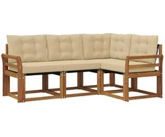 Lauko sofos komplektas su pagalve 4 pcs Natūralus ir bežinis