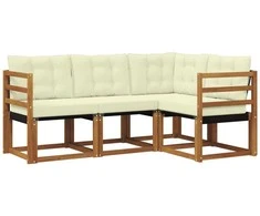 Lauko sofos komplektas su pagalve 4 pcs Natūralus ir grietinėlė