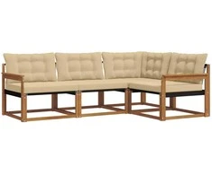 Sofa Lauko sofos komplektas su pagalve 4 pcs Natūralus ir bežinis