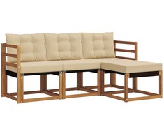Lauko sofos komplektas su pagalve 4 pcs Natūralus ir bežinis