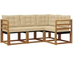 Lauko sofos komplektas su pagalve 4 pcs Natūralus ir bežinis