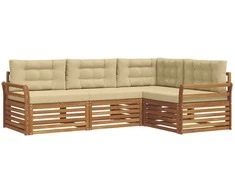Lauko sofos komplektas su pagalve 4 pcs Natūralus ir bežinis