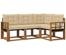 Lauko sofos komplektas su pagalve 4 pcs Natūralus ir bežinis