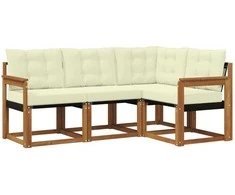 Lauko sofos komplektas su pagalve 4 pcs Natūralus ir grietinėlė