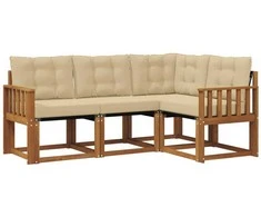 Lauko sofos komplektas su pagalve 4 pcs Natūralus ir bežinis