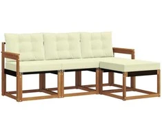 Lauko sofos komplektas su pagalve 4 pcs Natūralus ir grietinėlė