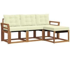 Lauko sofos komplektas su pagalve 4 pcs Natūralus ir grietinėlė