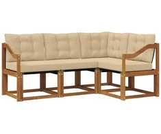 Lauko sofos komplektas su pagalve 4 pcs Natūralus ir bežinis