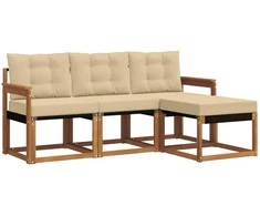 Lauko sofos komplektas su pagalve 4 pcs Natūralus ir bežinis