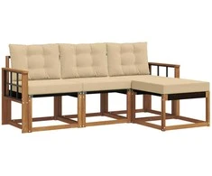 Lauko sofos komplektas su pagalve 4 pcs Natūralus ir bežinis