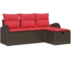 Sofos komplektas su pagalve 4 pcs Ruda ir raudona poliratanas