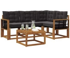 Lauko sofos komplektas su pagalve 5 pcs Natūrali ir juoda
