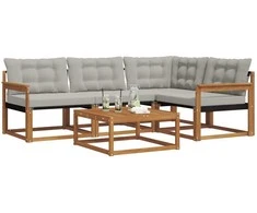 Lauko sofos komplektas 5 pcs Natūrali ir šviesiai pilka