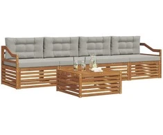 Lauko sofos komplektas 5 pcs Natūrali ir šviesiai pilka