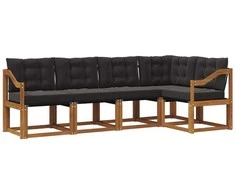 Lauko sofos komplektas su pagalve 5 pcs Natūrali ir juoda