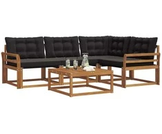 Lauko sofos komplektas su pagalve 5 pcs Natūrali ir juoda