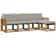 Lauko sofos komplektas 5 pcs Natūrali ir šviesiai pilka