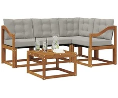 Lauko sofos komplektas 5 pcs Natūrali ir šviesiai pilka