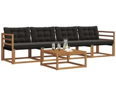 Lauko sofos komplektas su pagalve 5 pcs Natūrali ir juoda