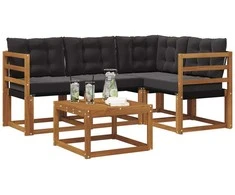 Lauko sofos komplektas 5 pcs Natūrali ir juoda