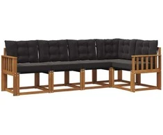 Lauko sofos komplektas su pagalve 5 pcs Natūrali ir juoda