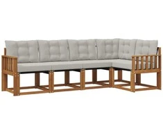 Lauko sofos komplektas 5 pcs Natūrali ir šviesiai pilka