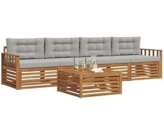 Lauko sofos komplektas 5 pcs Natūrali ir šviesiai pilka