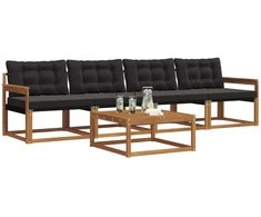 Lauko sofos komplektas su pagalve 5 pcs Natūrali ir juoda